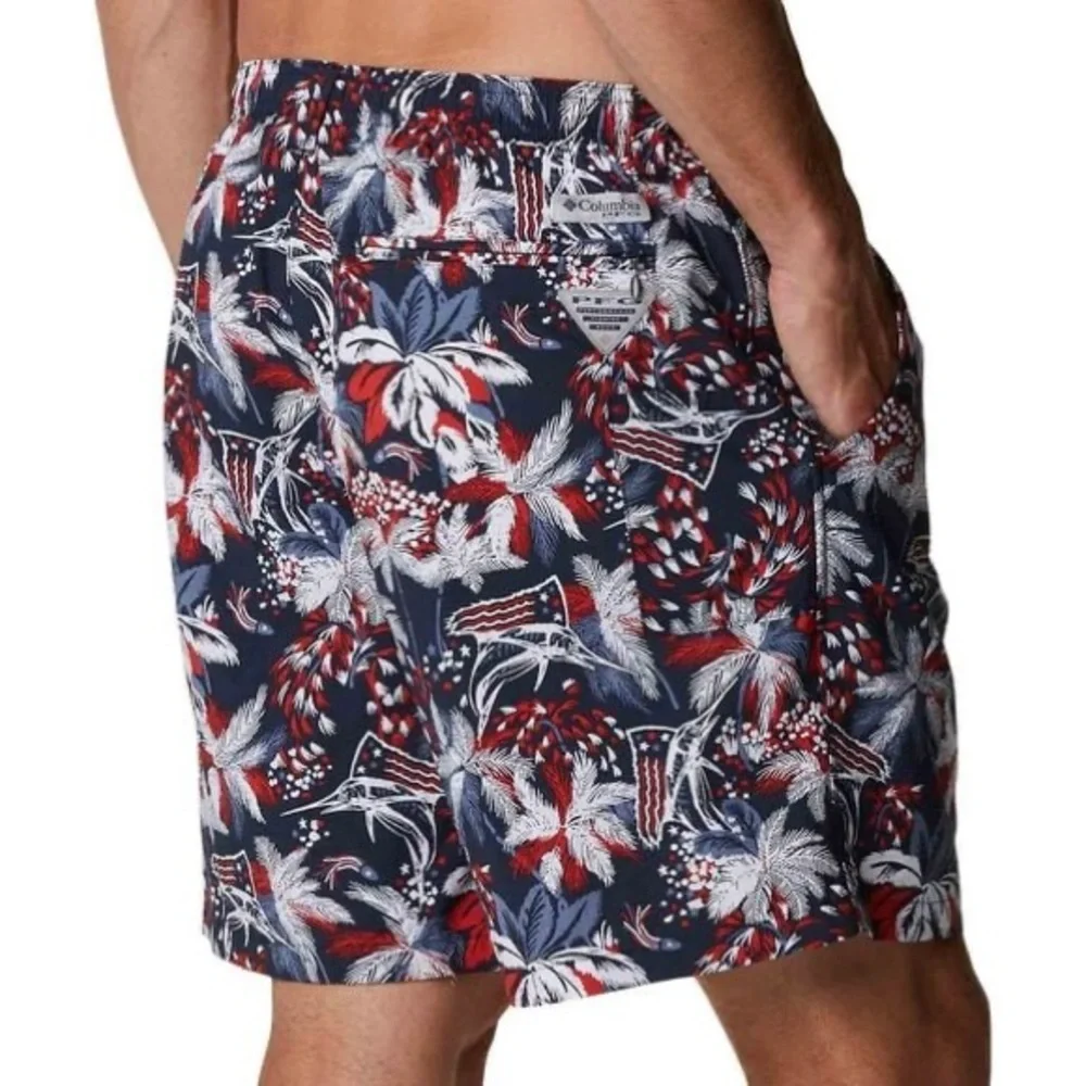 Columbia Men's PFG Super Backcast™ Swim Trunks- Red, Blue, White